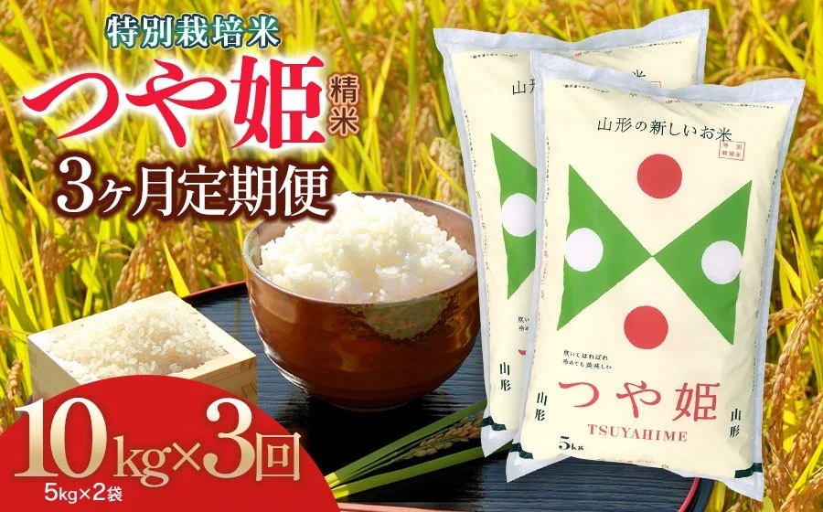 【令和7年産】【3ヶ月定期便】特別栽培米 つや姫 精米10kg×3回 計30kg 山形県 庄内産　米食味鑑定士お薦め
