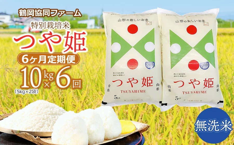 【令和7年産先行予約】特別栽培米つや姫 無洗米 10kg (5kg×2袋)×6ヶ月【定期便】　鶴岡協同ファーム