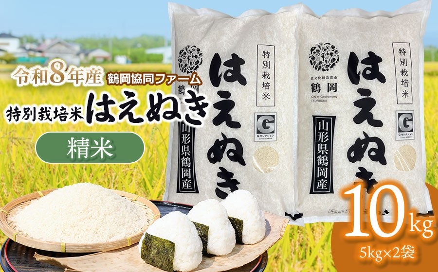 【令和8年産先行予約】 特別栽培米はえぬき　精米10kg　(5kg×2袋)　山形県鶴岡産　鶴岡協同ファーム