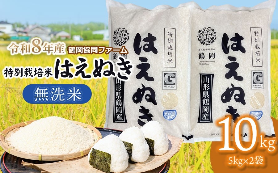 【令和8年産先行予約】 特別栽培米はえぬき 無洗米　10kg (5kg×2袋)　山形県鶴岡産　鶴岡協同ファーム