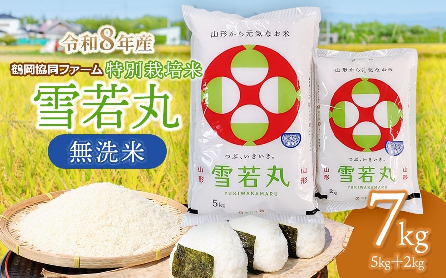 【令和8年産先行予約】 特別栽培米雪若丸 無洗米 7kg (5kg+2kg) 山形県鶴岡産　鶴岡協同ファーム