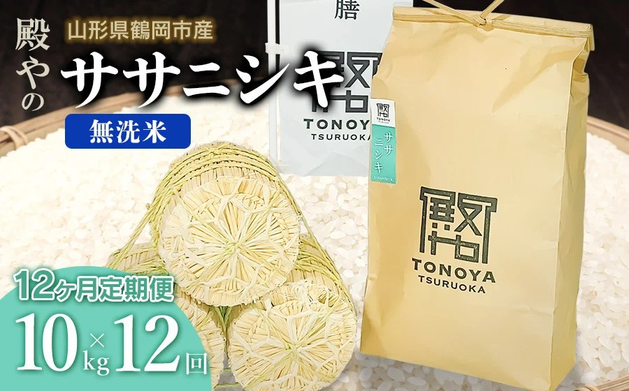 【令和7年産先行予約】【定期便12ヶ月】 殿やの 「ササニシキ」 無洗米 10kg (10kg×1袋) ×12ヶ月 山形県鶴岡市産　K-775