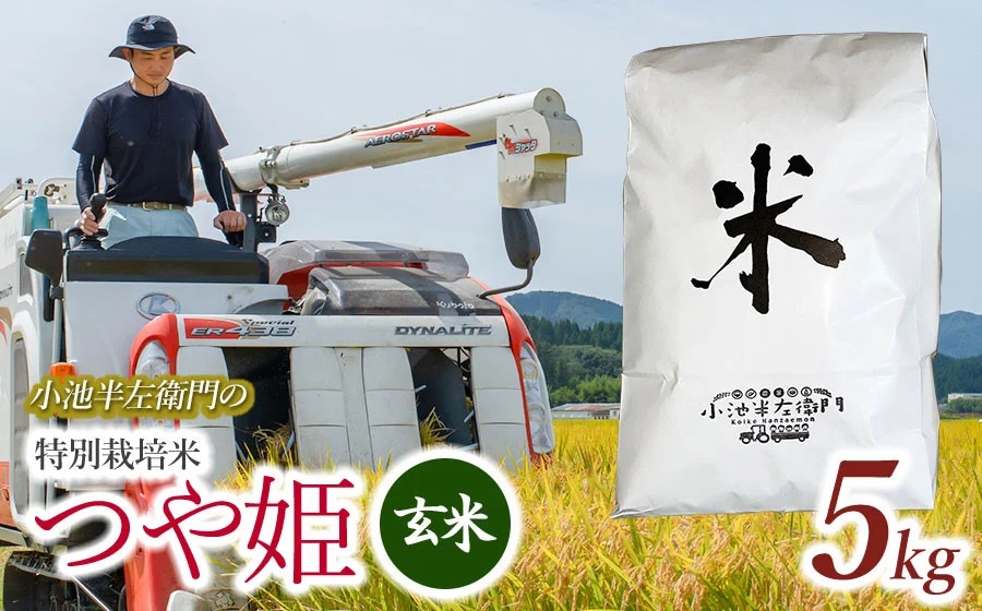 数量限定 【令和7年産】 山形県庄内産 小池半左衛門のお米 特別栽培米 つや姫 玄米 5kg (5kg×1袋)