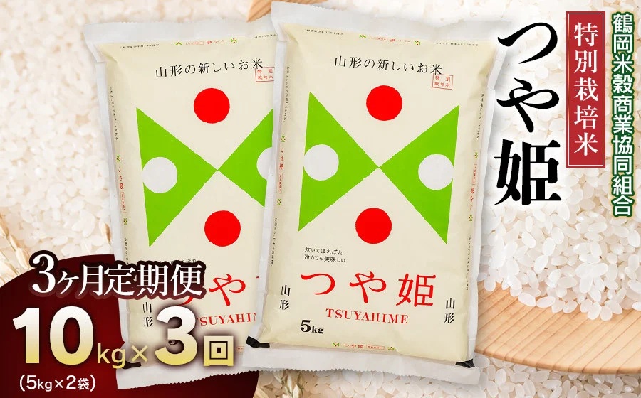 【3回定期便】令和7年産 特別栽培米 つや姫10kg (5kg×2)×3回　山形県庄内産　鶴岡米穀商業協同組合