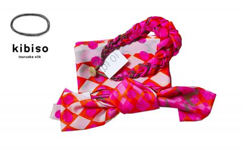 袋ストール(鉄砲菱＋鉄砲枡)/桃　kibiso　鶴岡シルク(株)　B65-801