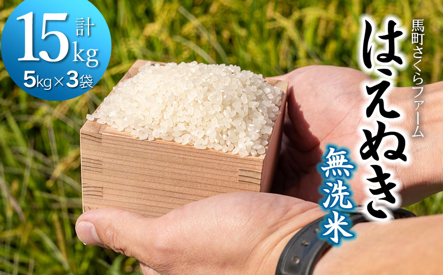 [令和7年産] 馬町さくらファームのはえぬき 無洗米 15kg(5kg×3袋) K-7147