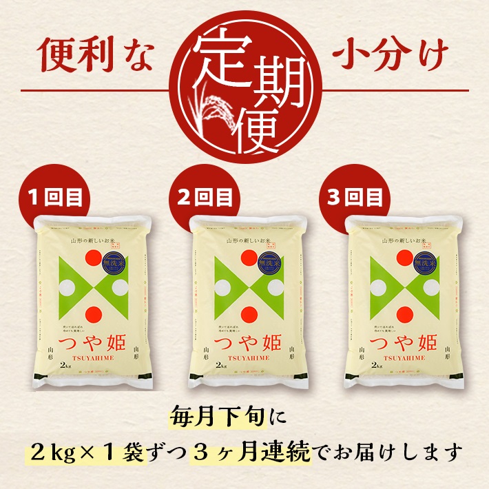 SC0617　【3回定期便】無洗米 特別栽培米つや姫　2kg×3回(計6kg) SA
