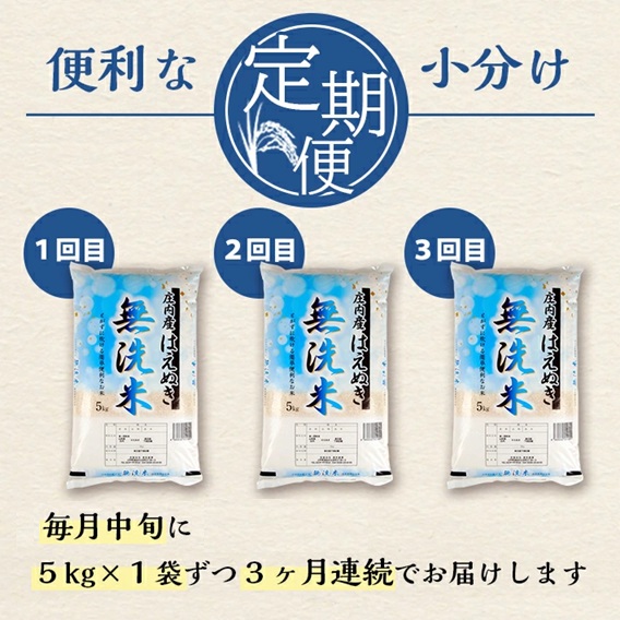 SG0103　【3回定期便】無洗米 はえぬき　5kg×3回(計15kg) SA