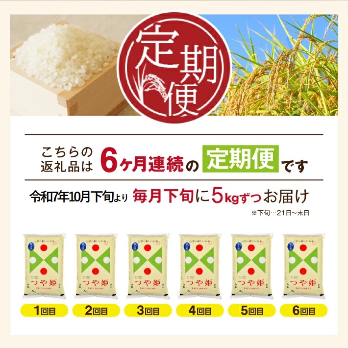 SM0027　【6回定期便】令和7年産 無洗米 特別栽培米 つや姫　5kg×6回(計30kg)10月下旬発送開始「農家直送」 KA