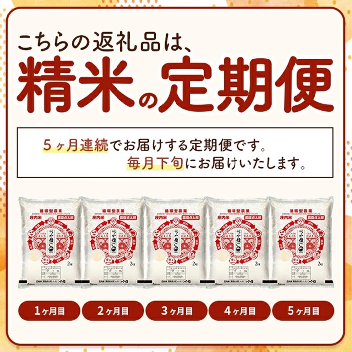 SF0310　【5回定期便】令和7年産 ［精米］特別栽培米つや姫　 2kg×5回(計10kg)