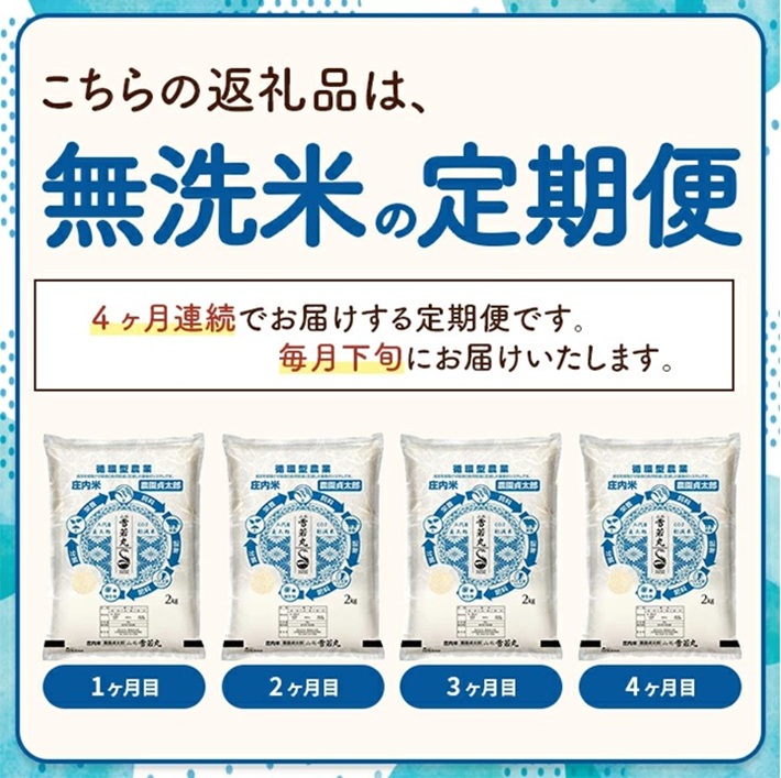 SE0498　【4回定期便】令和7年産 ［無洗米］雪若丸　2kg×4回(計8kg)
