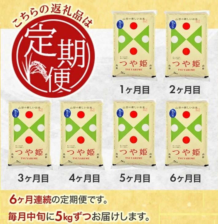 SN0021　【6回定期便】無洗米 特別栽培米 つや姫　5kg×6回(計30kg) 農家直送 AG