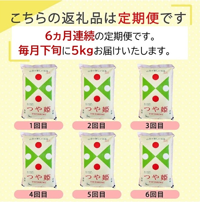 SN0020　【6回定期便】特別栽培米 つや姫　5kg×6回(計30kg) AB