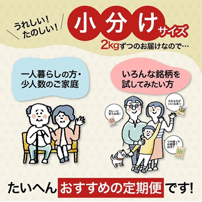 SF0326　【5回定期便】令和7年産［精米］庄内米5銘柄食べ比べ(はえぬき、雪若丸、ササニシキ、コシヒカリ、つや姫)　2kg×5回(計10kg)《農産物検査員おすすめの庄内米》 SY