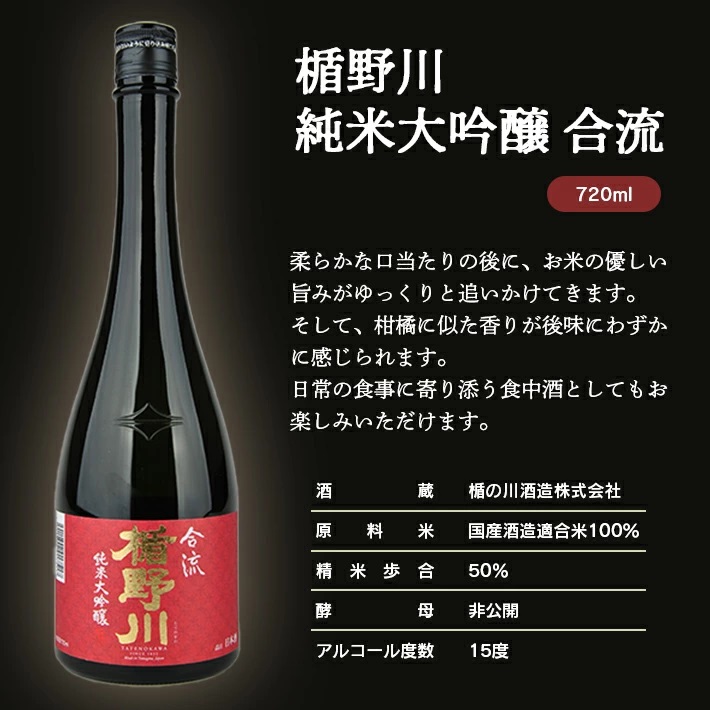 SA2524　酒田の酒屋厳選 【山形県内限定流通品】　楯野川 純米大吟醸 合流　720ml×1本