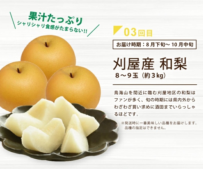 SF0302　【5回定期便】酒田の実り定期便2026 (小玉すいか、アンデスメロン、刈屋梨、庄内柿、ラ・フランス)