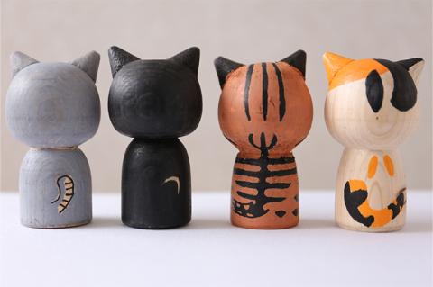 SE0224　ねこけし4種セット（シロクロネコ、キジトラ、三毛猫、エキゾチックショートヘア）各1個