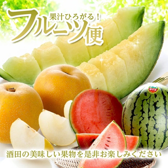 SE0493　【3回定期便】果汁がひろがる！ 酒田の美味しい果物お届け便2026 (アンデスメロン・小玉すいか・刈屋梨)