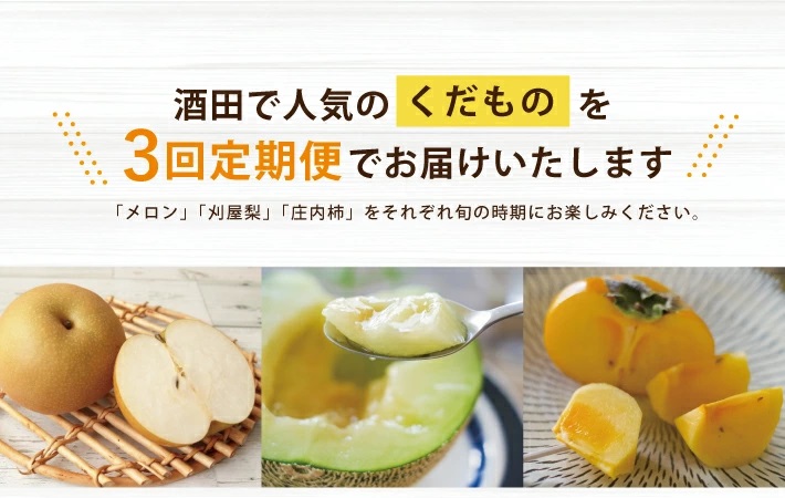 SD0215　【3回定期便】酒田の実り定期便2026 (アンデスメロン、刈屋梨、庄内柿)