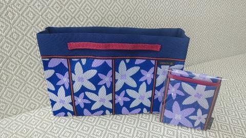SA2735　【畳の縁で制作】バッグインバッグと名刺・カードケース　星花(紫)