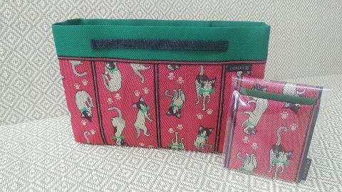 SA2738　【畳の縁で制作】バッグインバッグと名刺・カードケース　猫(ピンク)