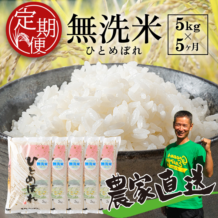 SI0046　【5回定期便】令和7年産 無洗米 ひとめぼれ　5kg×5回(計25kg)　農家直送・鳥海山麓やわたの米 TR
