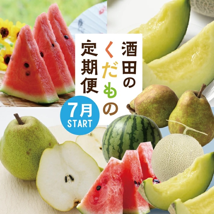 SF0295　【3回定期便】酒田の果物専門店厳選　くだもの定期便2026 (小玉すいか、アールスメロン、ラ・フランス)