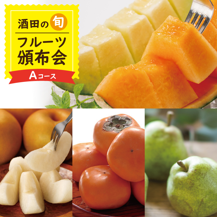 SF0301　【4回定期便】酒田の季節のフルーツ頒布会 Ａコース2026 (プレミアム〔大玉〕メロン、刈屋梨、庄内柿、ラ・フランス)