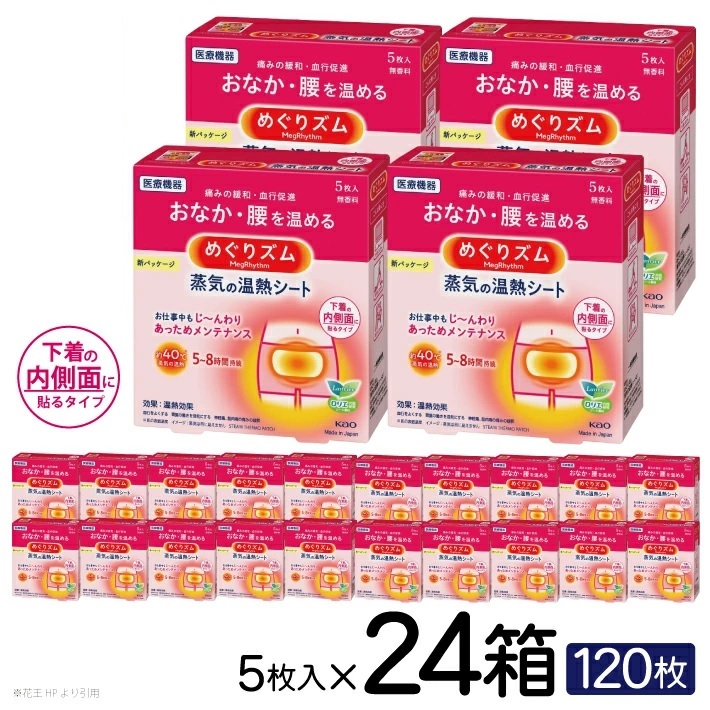 SF0220　めぐりズム 蒸気の温熱シート【下着の内側面に貼るタイプ】　120枚(5枚入×24箱)