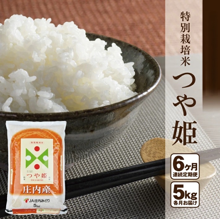 SI0059　≪6ヶ月定期便≫ 特別栽培米 つや姫 5kg×6ヶ月 計30kg 山形県庄内産 毎月下旬頃にお届け 東北 酒田市 庄内地方 庄内平野 お米 精米 白米 ブランド米 庄内米 ごはん ご飯 農協 JA 産地直送 JA庄内みどり