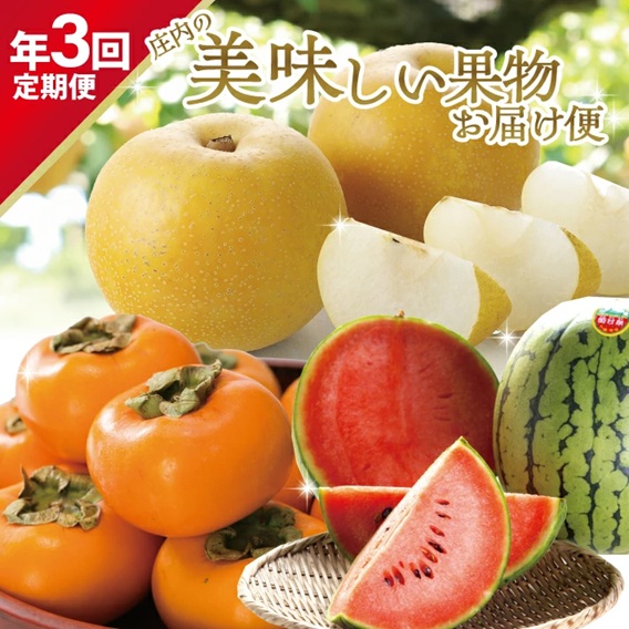 SE0487　【3回定期便】庄内の美味しい果物お届け便2026 (小玉すいか、刈屋梨、庄内柿)