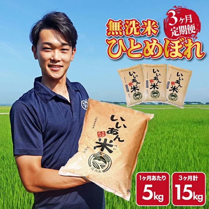 SF0332　【3回定期便】無洗米ひとめぼれ　5kg×3回(計15kg)　農家直送『いいあん米』AG