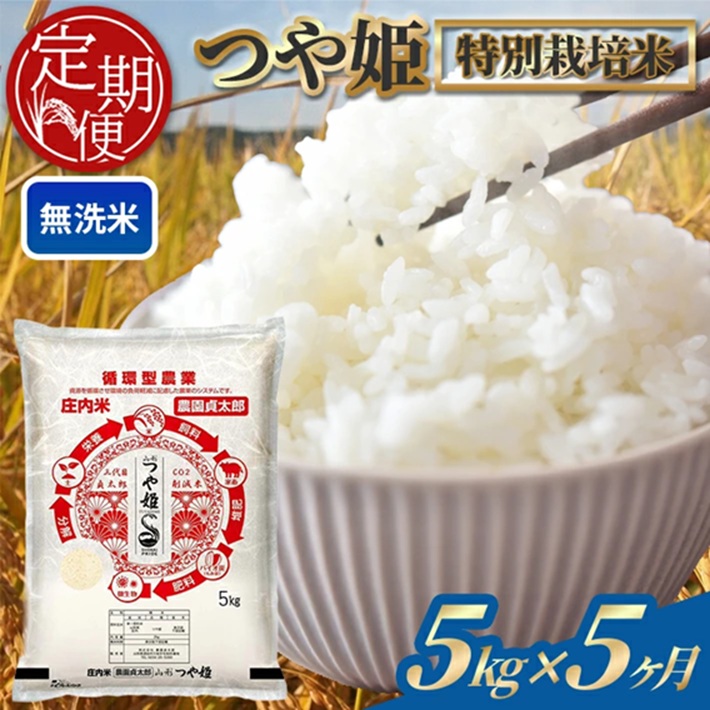 SM0052　【5回定期便】令和7年産 ［無洗米］特別栽培米つや姫　  5kg×5回(計25kg)