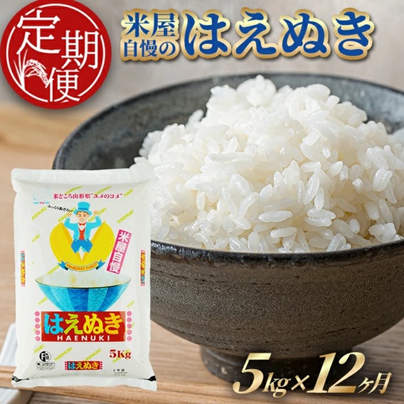 SU0020　【12回定期便】［精米］はえぬき　5kg×12回(計60kg) TO
