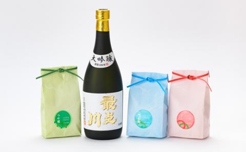 最上川「大吟醸」・米セット（最上川「大吟醸」720ml、つや姫・雪若丸・ミルキークイーン 各種 精米2合） 山形県 新庄市 F3S-1820