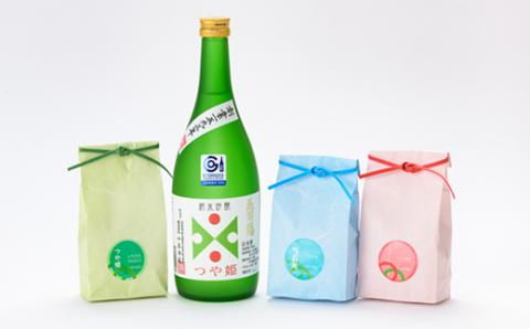 純米吟醸「つや姫」・米セット（純米吟醸「つや姫」720ml、つや姫・雪若丸・ミルキークイーン 各種 精米2合） 山形県 新庄市 F3S-1226