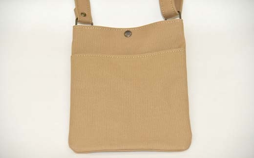 帆布 スマホショルダーバック 前ポケット付 ベージュ （8号帆布） かしわや鞄店 F3S-2473