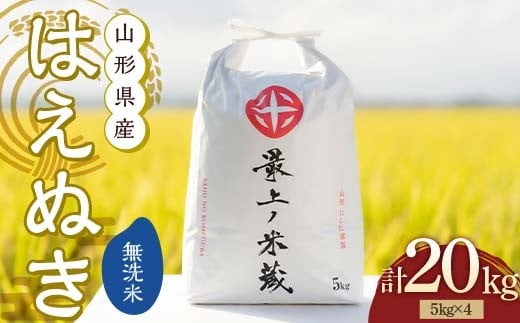 令和7年産 はえぬき 無洗米 5kg×4 計20kg 【最上ノ米蔵】 山形県産 こめ お米 米 白米 F3S-2627