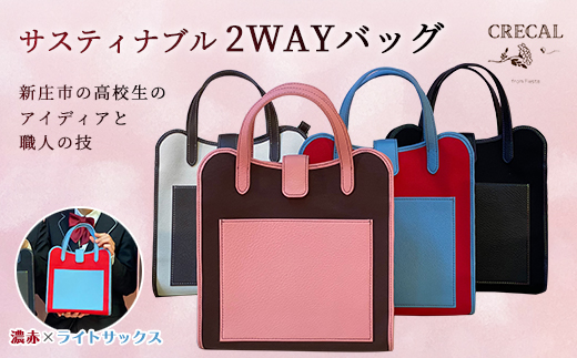 2Way サスティナブルバッグ 濃赤×ライトサックス F3S-1206