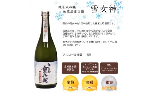 《山形の酒造好適米「雪女神」100%の受賞酒》純米大吟醸 720ml×2本 飲み比べセット 【紅花屋重兵衛 純米大吟醸 雪女神・澤正宗 純米大吟醸 雪女神48】　0220-E-FR015
