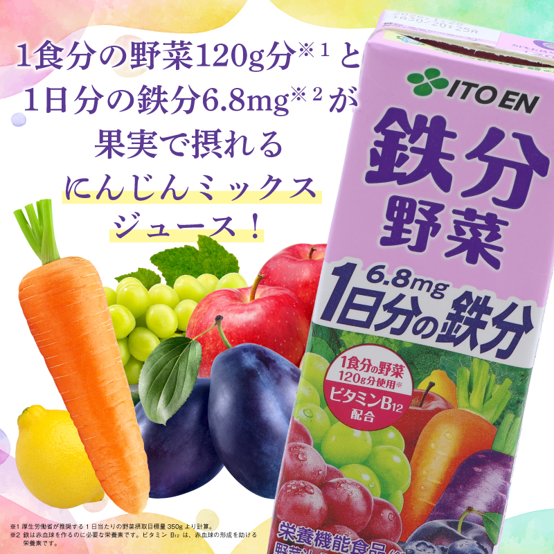 伊藤園 鉄分野菜 紙パック 200ml 48本 「1 食分の野菜」と「1 日分の鉄分」が果実で摂れるにんじんミックスジュース　023-G-IT014 24本
