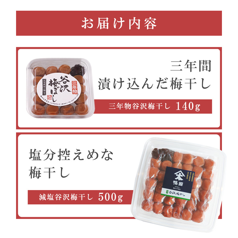 【厳選素材】 《減塩》「谷沢梅」梅干しセット 合計640g 山形県産 鴨田太平商店　012-G-KT002
