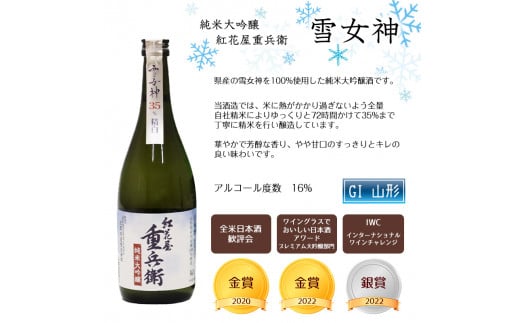 県産酒米の受賞酒のみ！山形の受賞酒 720ml×6本 飲み比べセット【紅花屋重兵衛 純米大吟醸 雪女神・澤正宗 純米大吟醸 雪女神48・澤正宗 純米大吟醸 美田美酒・澤正宗 純米吟醸 出羽の里・澤正宗 吟醸酒 酔吟・澤正宗 純米酒】　0480-E-FR017