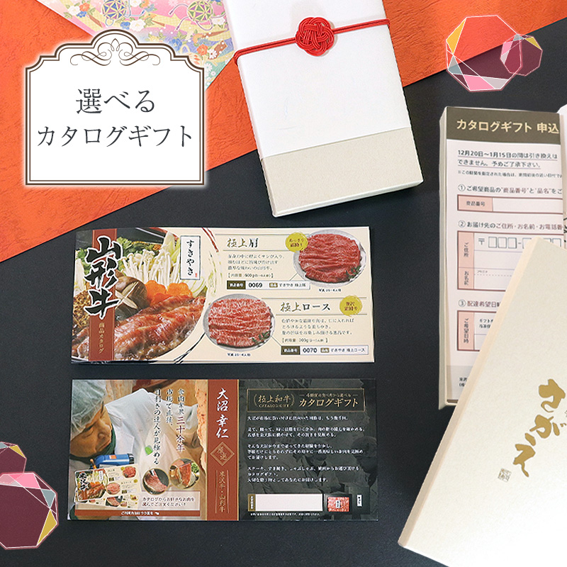【選べるお肉】黒毛和牛「山形牛」カタログギフト券 30,000円分（寄付金額10万円）《 牛肉 すき焼き すきやき しゃぶしゃぶ ステーキ 焼肉 焼き肉 肩 ロース モモ サーロイン ヒレ カルビ 東北 山形県 寒河江市 》　100-J-YL031 カタログギフト券 30,000円分