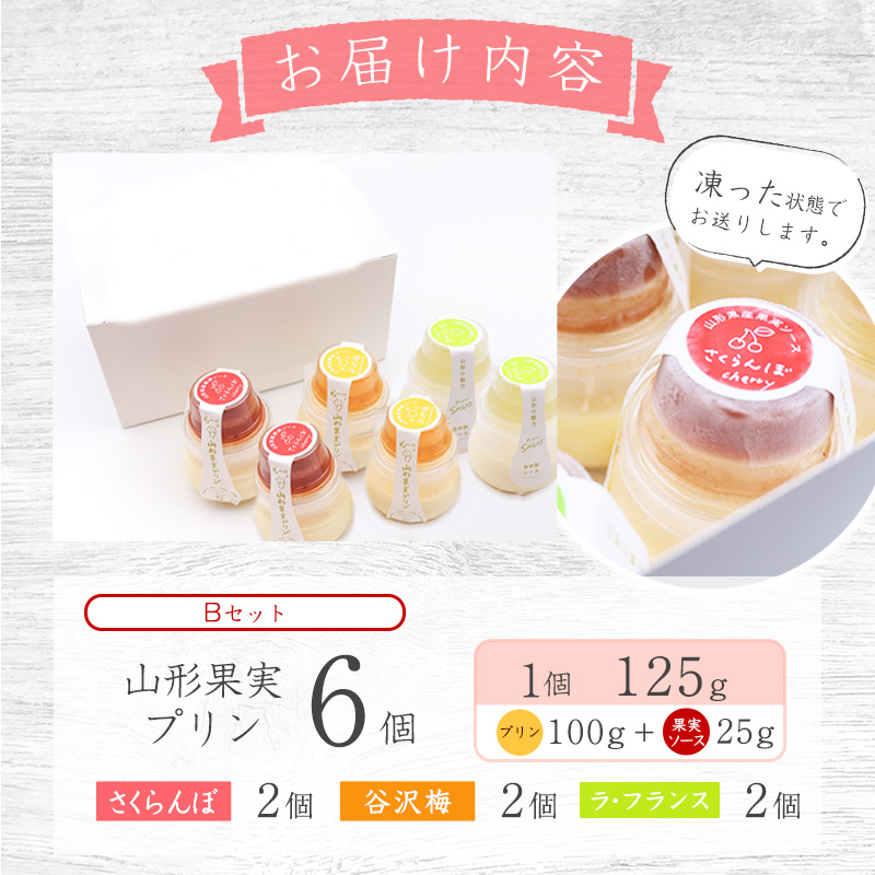 山形果実 プリン 計6個セット（3種のフルーツソース付）さくらんぼ、谷沢梅、ラ・フランス　010-G-YW002 【Bセット】