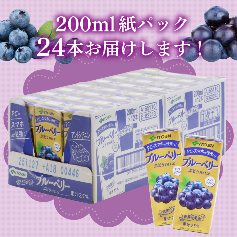 伊藤園 ブルーベリーぶどうmix 紙パック 200ml 24本 013-G-IT010