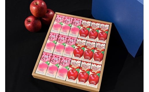 《ギフト対応可》 フルーツジュース 2種（りんご・桃） 200ml×各9本セット（合計18本） 果汁100％ 紙パック 濃縮還元 山形県産 ／ 贈答 お取り寄せ ご当地 果物 備蓄 常温 林檎 アップル apple ピーチ 詰め合わせ 熨斗 国産 国内製造 丸菱食品　012-G-MB006 2種（りんご・桃）