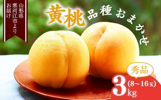 《先行予約》令和8年産 山形の黄桃 秀品 3kg（8 - 16玉） 品種おまかせ 2026年産 山形県産【2026年8月中旬頃から9月下旬頃発送予定】※ 配送不可 沖縄・離島　016-B-MM018 3kg（8 - 16玉）