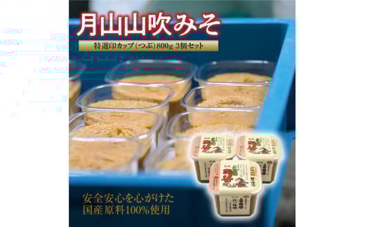 【現代の名工】月山山吹みそ 特選印カップ（つぶ）800g×3個セット　011-G-MT006