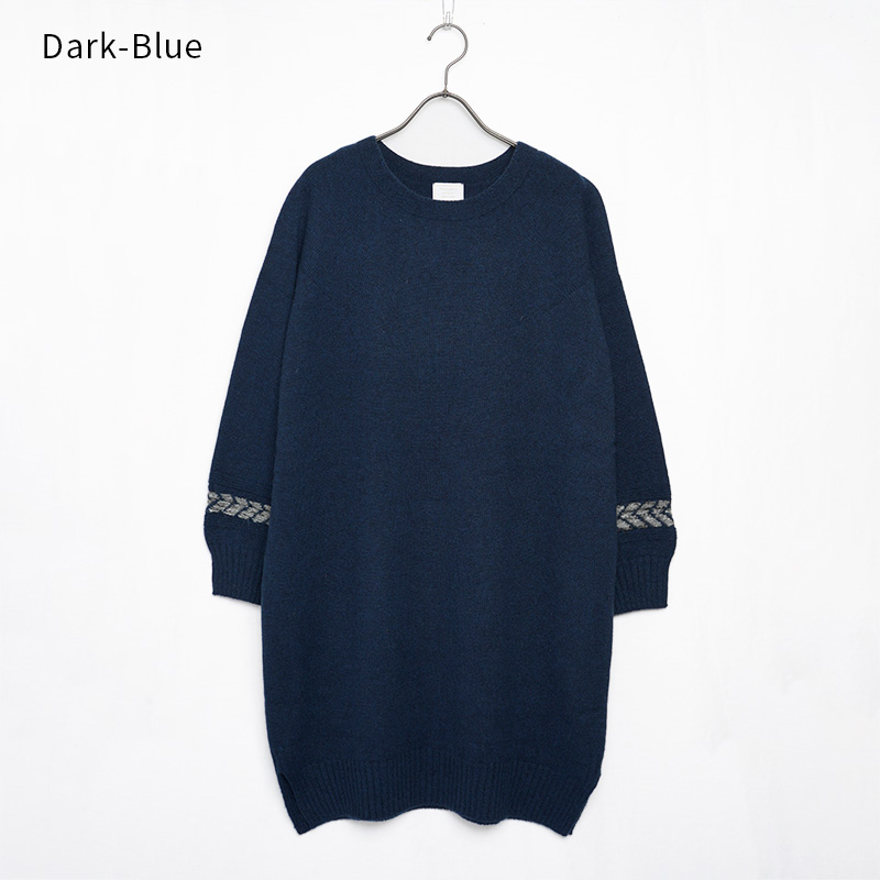 【ダークブルー】プレスジャガードチュニックワンピース BCA12406WA Sato-S2 佐藤繊維 【 天然素材 ウール アンゴラ シンプル 着心地 レディース チュニック maalisukuu 山形県 寒河江市 獣毛糸 上質 セーター 日本製 国内製造 秋 冬 山形 】　055-H-SS034-darkblue